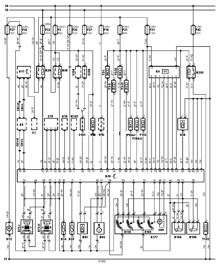 Електросхема двигуна B205E тип 1 Saab 9-3(98-03)