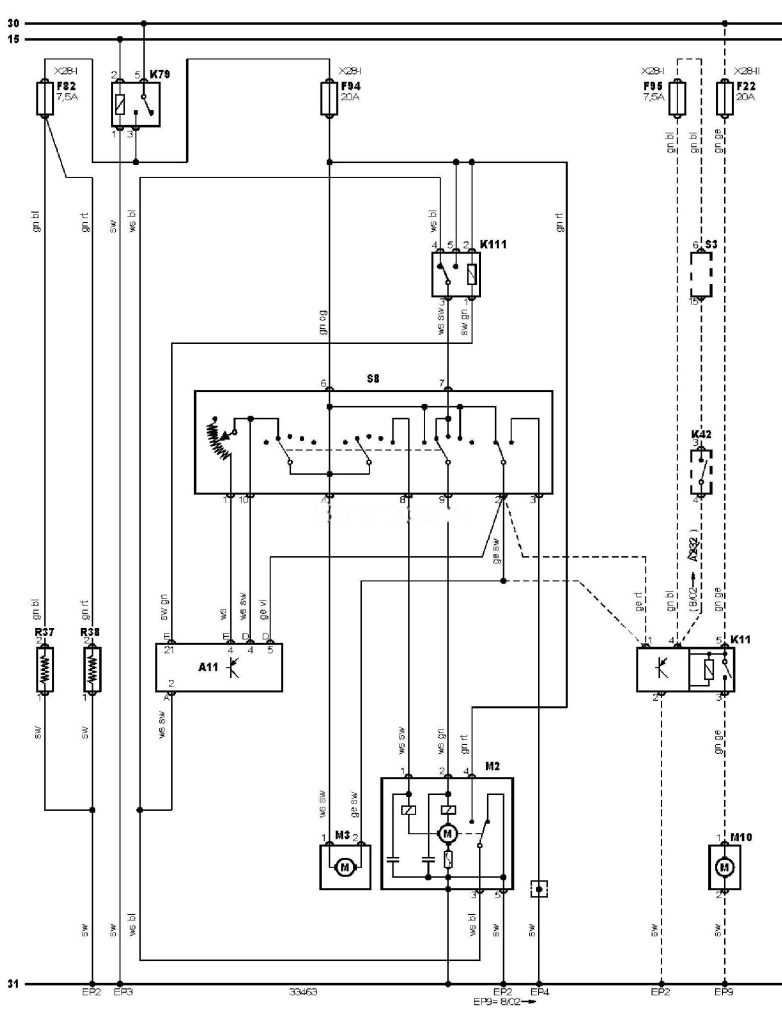 Електросхема очищувачів та омивачів тип 1 Ford Mondeo 3