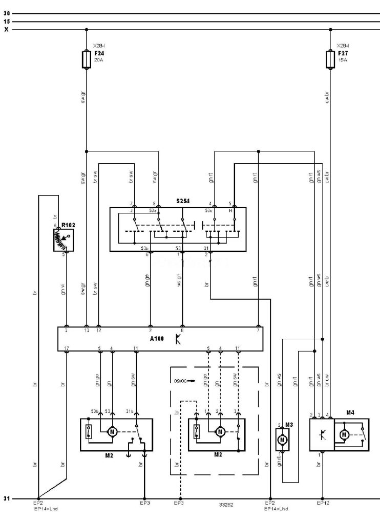 Електросхема очищувачів та омивачів Volkswagen Bora (1J) (1J2/1J6)