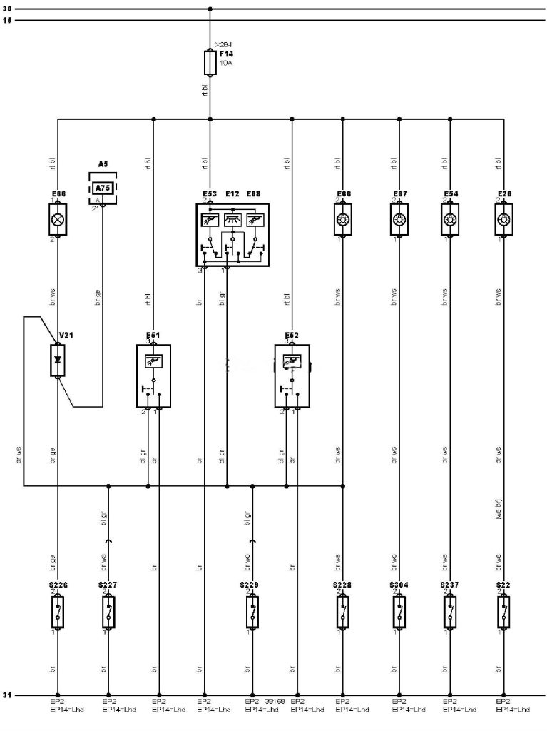 Електросхема освітлення салону тип 1 Volkswagen Bora (1J) (1J2/1J6)